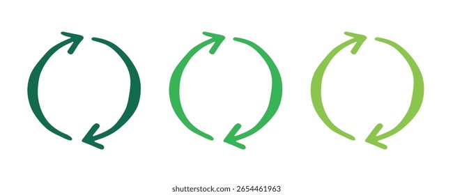 Hand drawn recycle arrow icon Recycling resources symbol Reuse of materials, zero waste, green environment, saving the planet