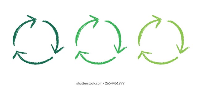 Icono de flecha de reciclaje dibujado a mano Símbolo de recursos de reciclaje Reutilización de materiales, cero residuos, medio ambiente verde, salvando el planeta