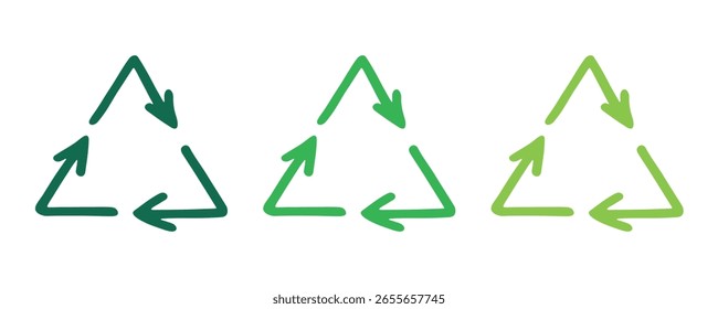 Icono de flecha de reciclaje dibujado a mano Símbolo de recursos de reciclaje Reutilización de materiales, cero residuos, medio ambiente verde, salvando el planeta