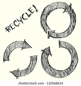 Hand drawn recycle circle arrow sign