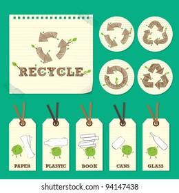 hand drawn recycle symbol and character element