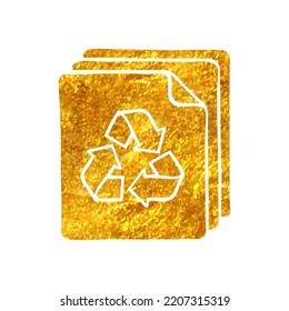 Hand drawn Recycle symbol icon in gold foil texture vector illustration