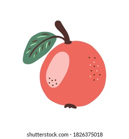 Hand drawn red apple fruit on a white isolated background. Illustration in a simple flat style. It can be used for decoration of textile, paper and other surfaces.