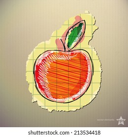 Hand drawn red apple icon. Isolated vector illustration.