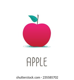 Hand drawn Red Apple vector. Doodle shadow. Full color on white background.