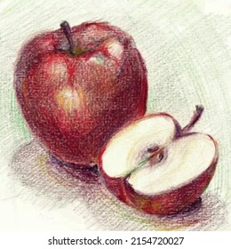 Mano dibujó manzanas rojas sobre la mesa. Ilustración vectorial de fruto de manzana. Comida ecológica orgánica.