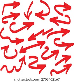 Colección de flecha roja dibujada a mano sobre fondo blanco para Elementos de diseño.