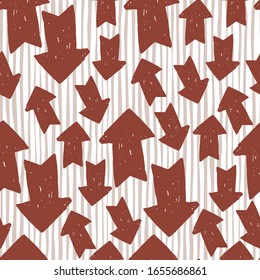 Hand drawn red arrow ink seamless pattern on line background. For book covers, wallpapers, graphic art, wrapping paper and textile design. Vector illustration