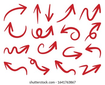 Hand Drawn Red Arrow Mark Icons Vector