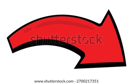 Hand drawn red arrow pointing to the left with black outline isolated on white background