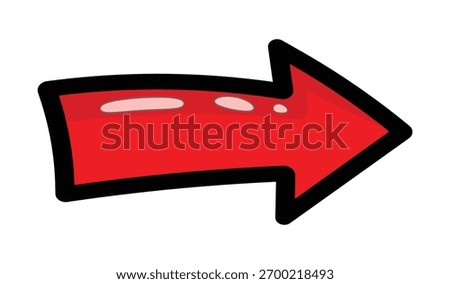 Hand drawn red arrow pointing to the right with black outline isolated on white background