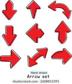 Hand drawn red arrow set EPS