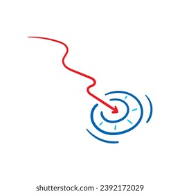 hand drawn red arrow sign and target board. success concept for education and business