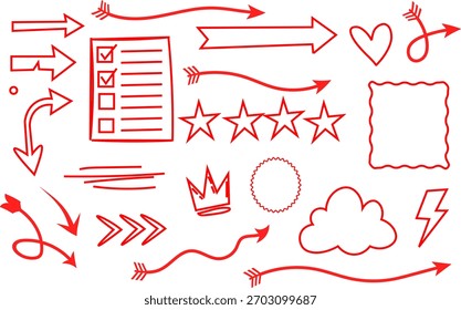 Hand drawn red arrows shapes and symbols concept illustration