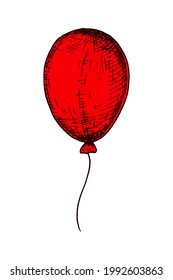 Handgezeichneter roter Ballon einzeln auf Weiß. Vektorgrafik im Skizzenstil