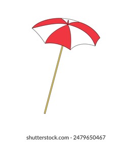 Hand drawn red beach umbrella on white background.