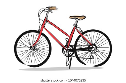 Hand drawn of Red bicycle, illustration vector