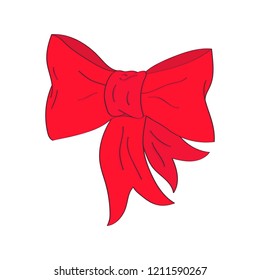 Hand drawn red bow. Christmas bow. Vector illustration.