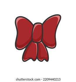 Hand drawn red bow clipart. Tied ribbon holiday decoration isolated vector illustration