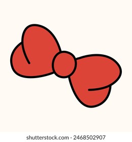 Hand drawn red bow clipart Tied ribbon holiday decoration isolated.