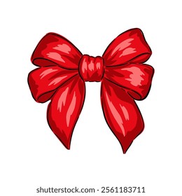 Hand drawn red bow with a glossy finish and detailed folds designed for decorations and gifts