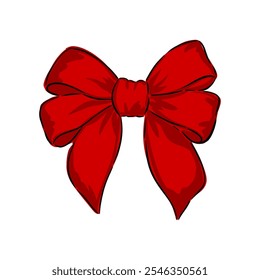 Hand drawn red bow isolated on white background