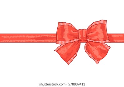 hand drawn red bow knot on white. holiday greeting vector design element 