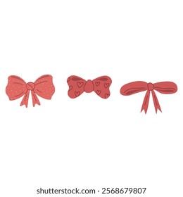 Hand drawn red bows set. Vector illustration in doodle style.