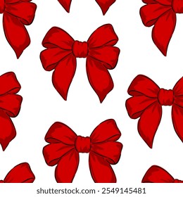 Hand drawn red bows vector seamless pattern, cute print