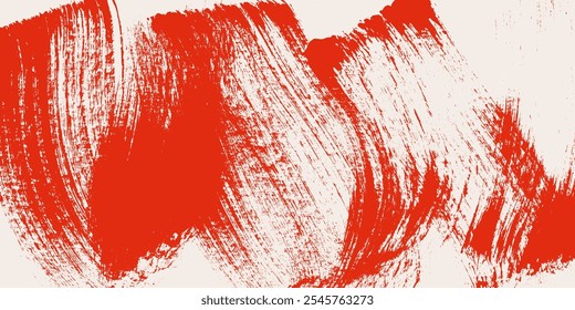 Hand Drawn Red Brush Stroke with Distressed Effect. Abstract background with grunge red lines. Retro damaged strokes.