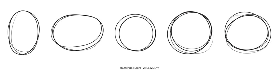 Círculo vermelho desenhado à mão. Ilustração de vetor de rabisco circular. Caneta desenhou círculo, rabiscar círculo. Quadros de rastreamento redondos. Realce de conjunto de quadros circulares. Ilustração vetorial