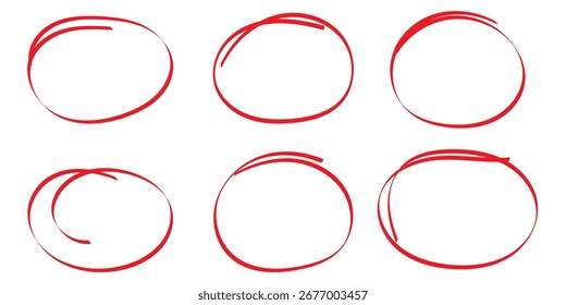 Icono de círculo rojo dibujado a mano en estilo de boceto áspero con trazo de pincel texturizado, perfecto para resaltados, notas, rótulos, énfasis, arte doodle, diseño creativo o marcar Elementos importantes en proyectos.	
