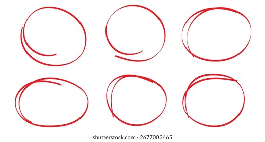Icono de círculo rojo dibujado a mano en estilo de boceto áspero con trazo de pincel texturizado, perfecto para resaltados, notas, rótulos, énfasis, arte doodle, diseño creativo o marcar Elementos importantes en proyectos.	