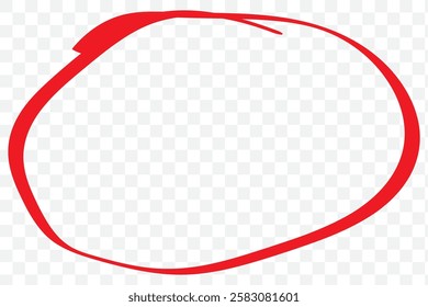 Hand drawn red circle mark. Emphasis, check, important concepts. Flat decorative vector design isolated illustration. Eps 10.