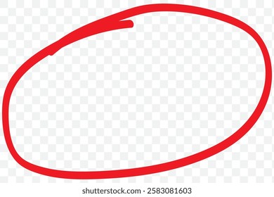 Hand drawn red circle mark. Emphasis, check, important concepts. Flat decorative vector design isolated illustration. Eps 10.