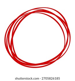 Garabato rojo dibujado a mano del marcador del círculo en el fondo blanco para el énfasis y el realce de la información importante en presentaciones y documentos