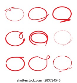 hand drawn red circle set, highlight circle set