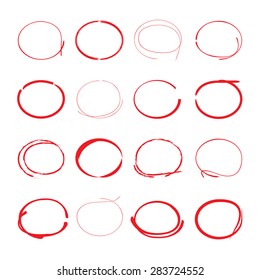 hand drawn red circle set, highlight circle set