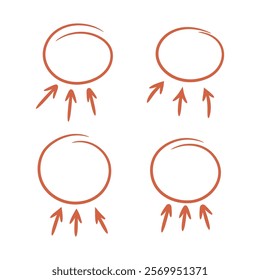 Hand drawn red circles marker set isolated vector illustration on white background.