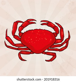 Hand drawn red crab on a background of old paper