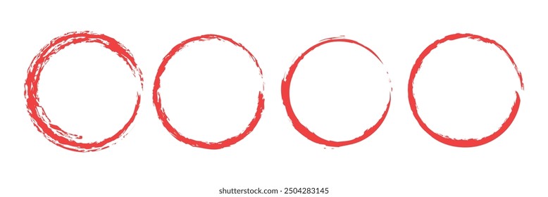 Dibujado a mano óvalos de crayón rojo y círculos conjunto. Elipses en estilo doodle de lápiz rojo. Formas redondas a mano alzada, marcos finos redondos redondos rojos. Elementos de Vector para diagramas dibujados a mano. Diseño EPS 10