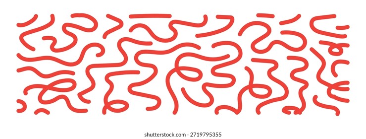 Hand drawn red crayon ovals set. Ellipses in red pencil doodle style. Round freehand shapes,Vector illustration.