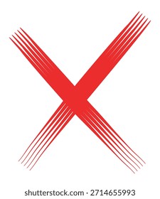 Ein handgezeichnetes rotes Kreuzmarkierungssymbol in einem einfachen Skizzenstil. Dieses rote Kreuzzeichen ist auf transparentem und weißem Hintergrund isoliert und eignet sich ideal für die Hervorhebung, Markierung, medizinische Symbole, Anmerkungen.