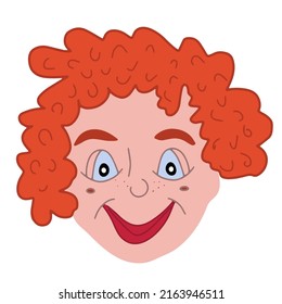 Hand Drawn Red Curly Hair Man Face Smiling. Doodle Vector Illustration 