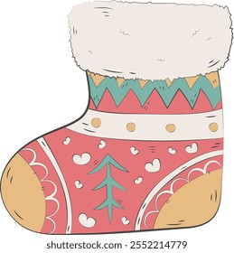 Hand Drawn Red Cute Christmas Sock Illustration Graphic Element