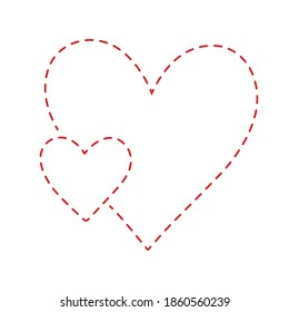 Hand drawn red dash hearts on white background. Vector illustration. Two scribble vector hearts, big and small. Love concept for Valentine's Day