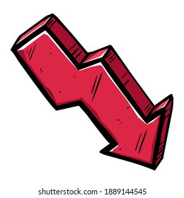 Hand drawn red decline arrow