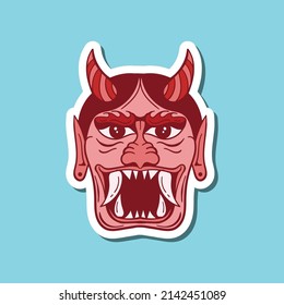 hand drawn red devil mask vintage doodle illustration for stickers print etc premium vector