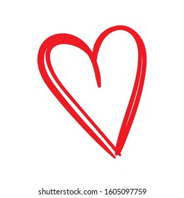 Hand drawn red doodle heart isolated on white background. Design element for Valentine's day or wedding.