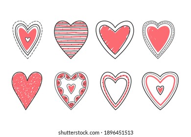 Hand drawn red doodle hearts for Valentine's day design, wedding, birthday, greeting cards, invitations, vector eps10 illustration